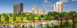 Augusta Georgia downtown skyline and trees on the Savannah River