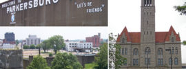 trees and Parkersburg city skyline